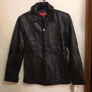 Black leather zip-up jacket